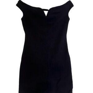Vintage 90s Dress Bodycon Hugo Buscati Black Stretch Knit Off Shoulder Mini SZ S